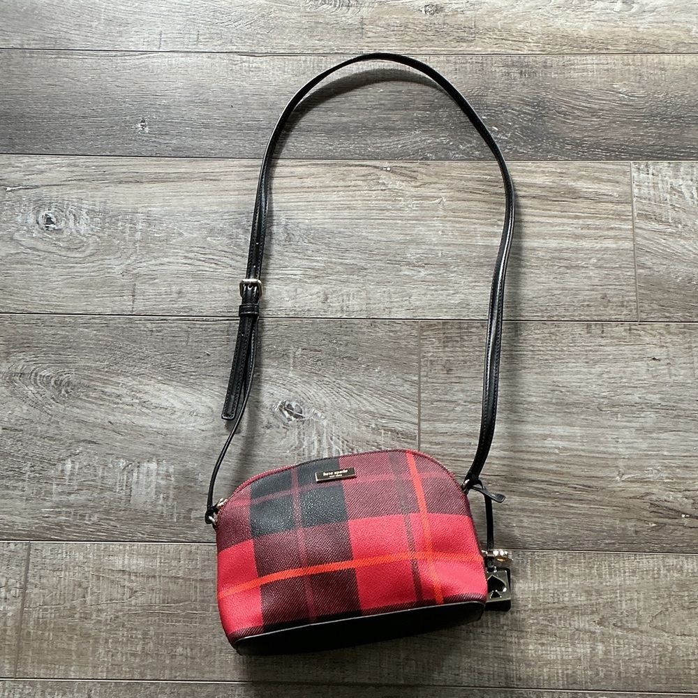 kate spade Brightwater Hanna Red and Black Plaid Crossbody Bag